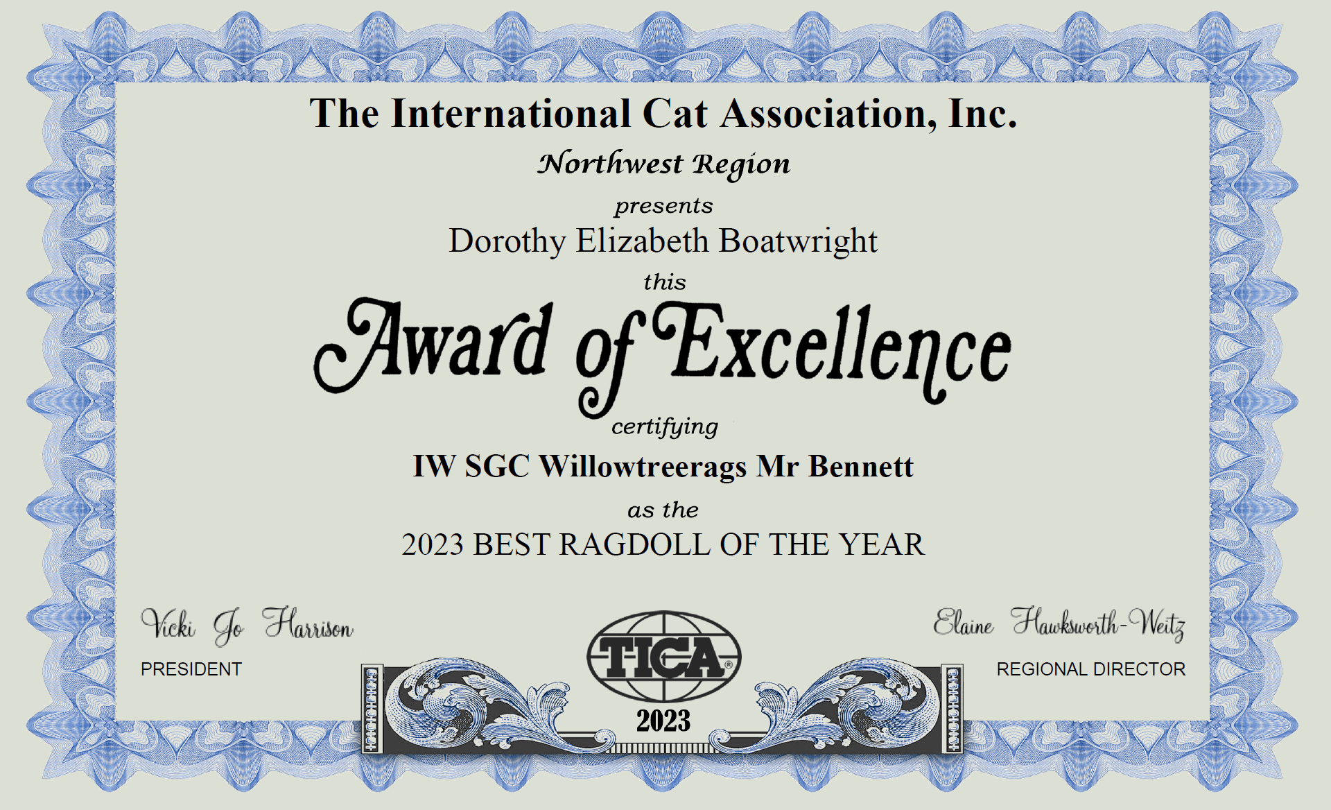 TICA NW REGION BEST RAGDOLL OF THE YEAR 2023